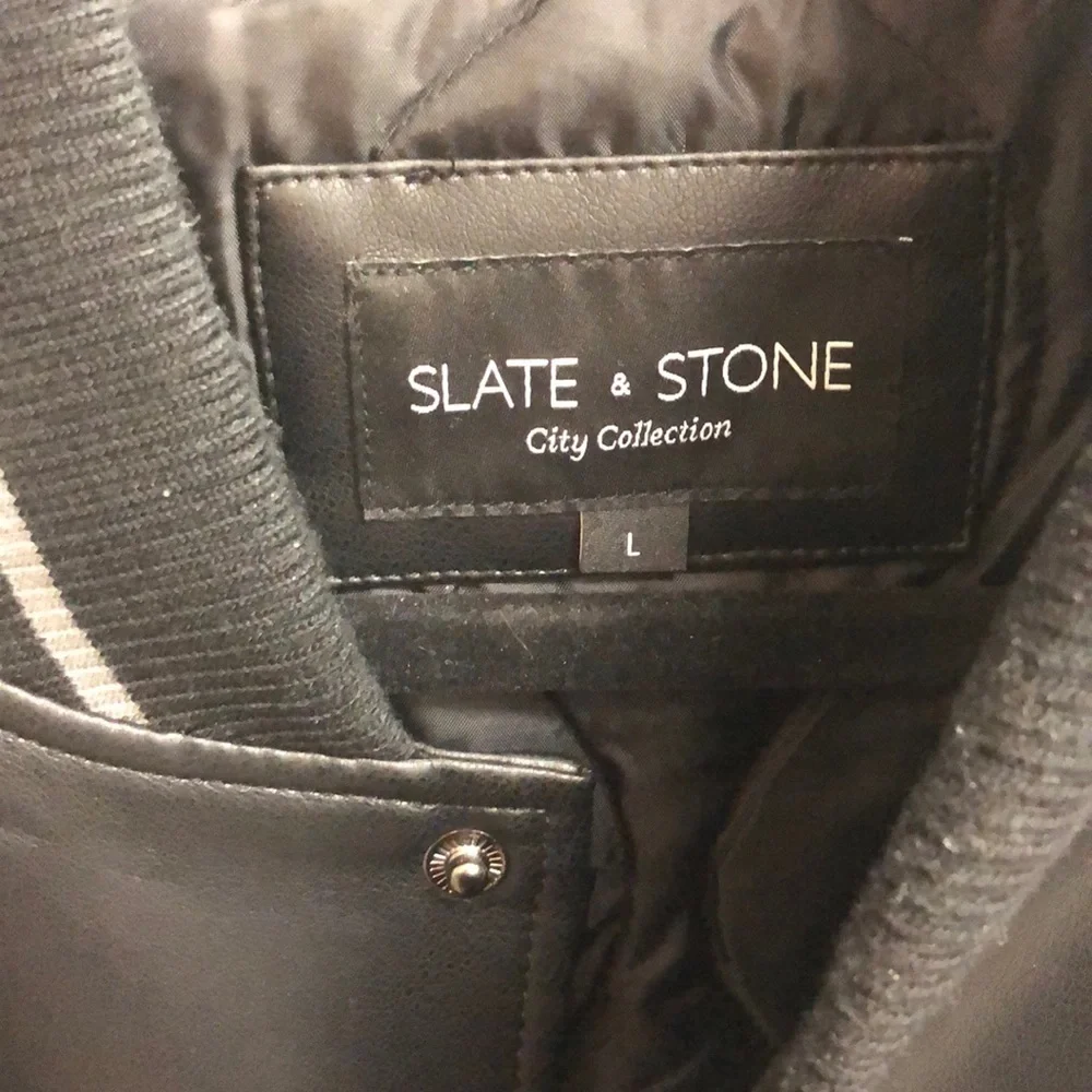 Slate and Stone Black and Gray Faux Leather Varsity Jacket - Picture 2 of 5